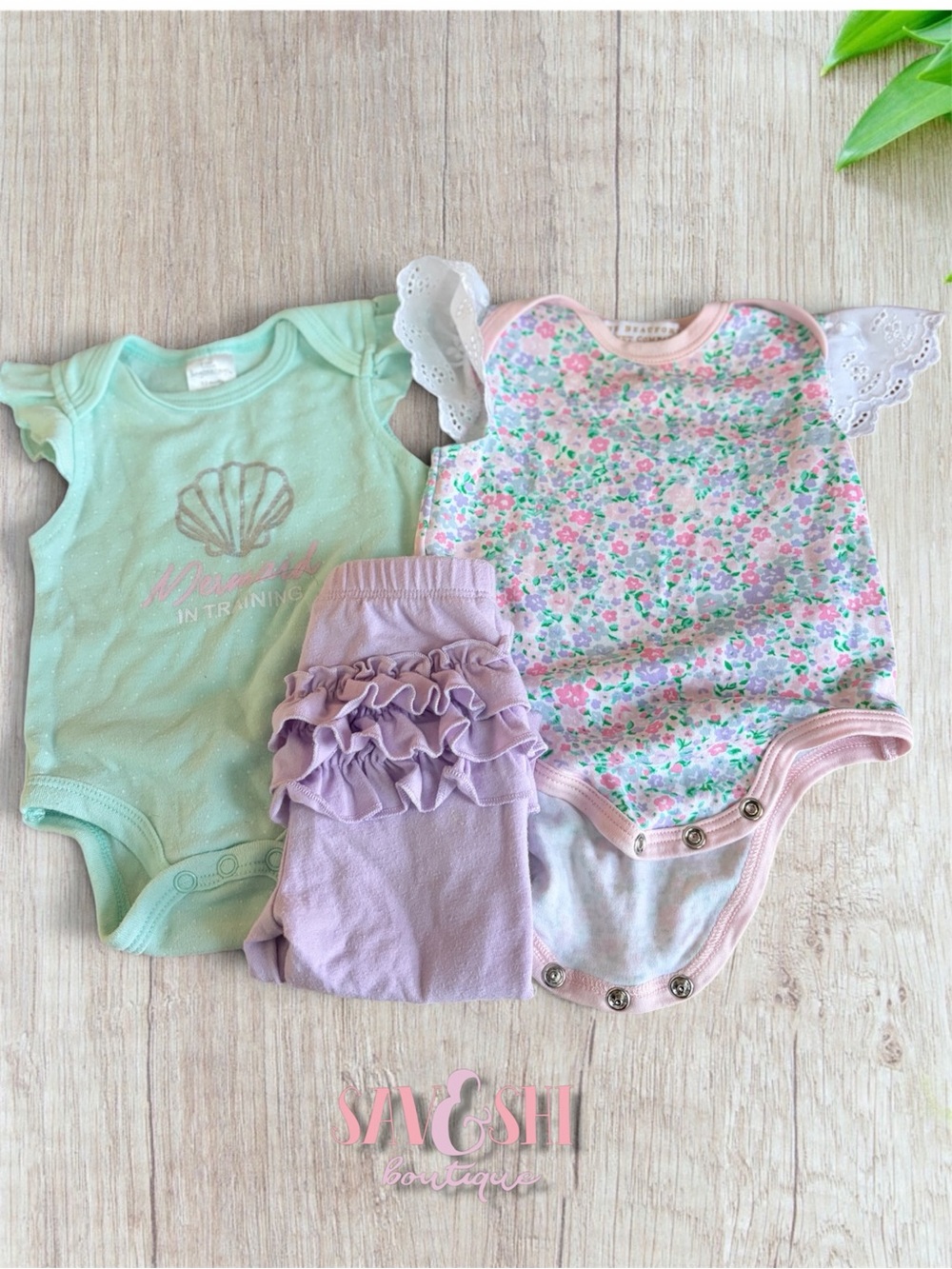 The Beaufort Bonnet Company Mint, Lavender & Floral Baby Onesie Set